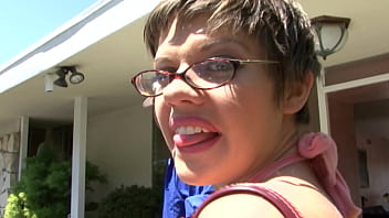 Haileey james is a short haired brunette wearing glasses that loves cock