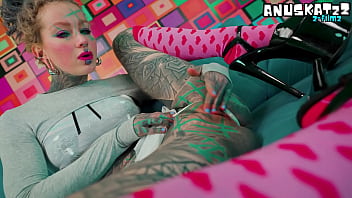 Skinny tattoo girl plays with her anal hole sextoy masturbation