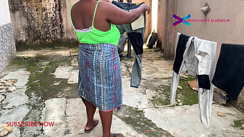 Gateman watches horny cheating wife as she dry her hubby clothes she later got