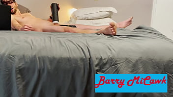 Intense masturbation with moaning using stroking vibrating sucking toy while having balls vibrated