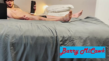 Intense masturbation with moaning using stroking vibrating sucking toy while having balls vibrated