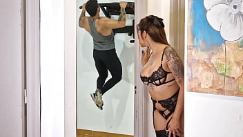 Stepmom in sexy lingerie cheated on her husband with her stepson