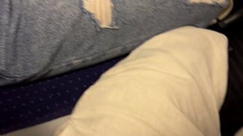 Crazy risky handjob in the train and leave a surprise on the seat p