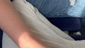 Crazy risky handjob in the train and leave a surprise on the seat p