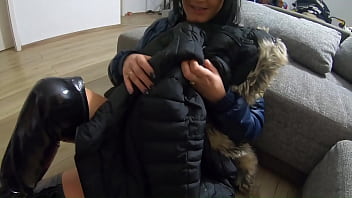 A lot of cum on my down jackets while wearing long boots and sexy clothes 212 previewi received several jackets i alre