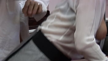 She gets her treat too as she lays back on his desk and lets him eat her out before the