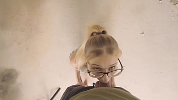 Risky girl sucks a stranger in an abandoned spot taking that load like a pro