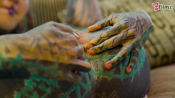 Anal solo tattoo girl sexy fishnets highheels stocking solo anal xl dildo play