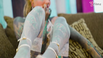 Anal solo tattoo girl sexy fishnets highheels stocking solo anal xl dildo play