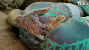 Anal solo tattoo girl sexy fishnets highheels stocking solo anal xl dildo play