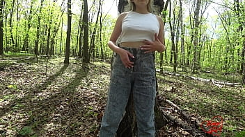 Beautifully walked in the forest orgasm near a birch soboyandsogirl