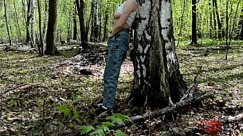 Beautifully walked in the forest orgasm near a birch soboyandsogirl