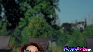 Petite big tits beauty ali posing naked by the pool