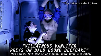 Villainous vanlifer preys on bald bound beefcake