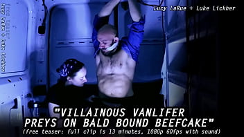 Villainous vanlifer preys on bald bound beefcake