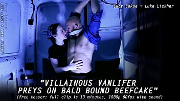 Villainous vanlifer preys on bald bound beefcake