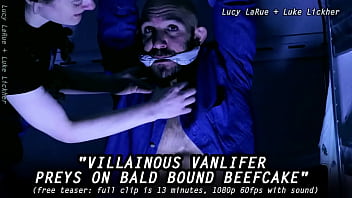 Villainous vanlifer preys on bald bound beefcake