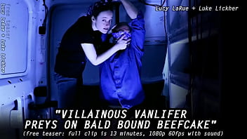 Villainous vanlifer preys on bald bound beefcake Villainous vanlifer preys on bald bound beefcake