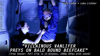 Villainous vanlifer preys on bald bound beefcake