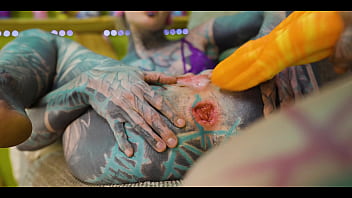 2 heavy tattoo girls get ass fucked by a big dick