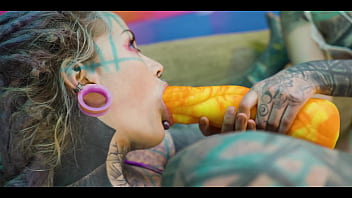2 heavy tattoo girls get ass fucked by a big dick