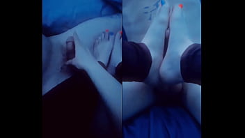 Handjob footjob split screen