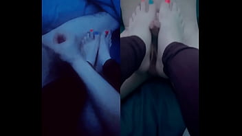Handjob footjob split screen