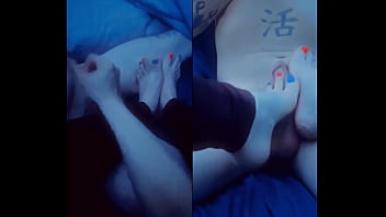 Handjob footjob split screen