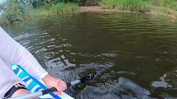 Horny amateur couple sailed to forest island to fuck outdoors lustful girl loves risky gystyle