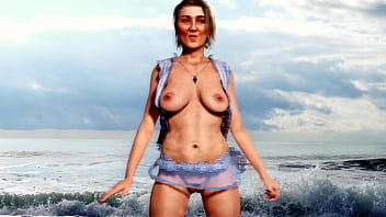 Aged female exposing by the ocean animated