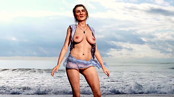 Aged female exposing by the ocean animated