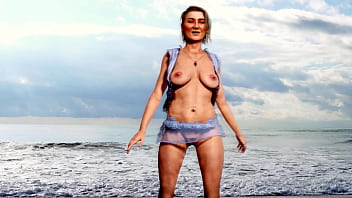 Aged female exposing by the ocean animated