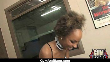 Interracial group blowjob from a ebony slut 1
