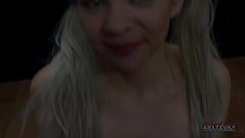 Petite brunette coed sabrina rubs her tits while sucking a hard cock