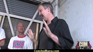 Ebony chick hard fuck in interracial group 17