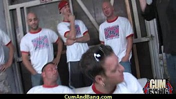 Ebony chick hard fuck in interracial group 17