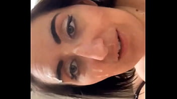 Candidsandra gets a thick load of cum all over her glasses