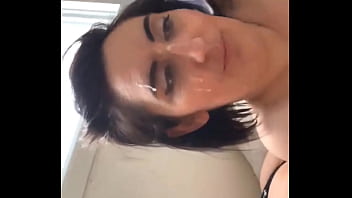 Candidsandra gets a thick load of cum all over her glasses