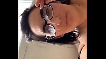Candidsandra gets a thick load of cum all over her glasses