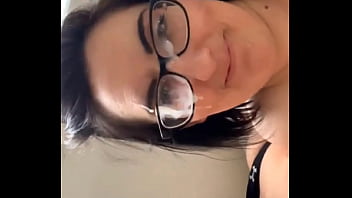 Candidsandra gets a thick load of cum all over her glasses