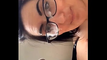 Candidsandra gets a thick load of cum all over her glasses