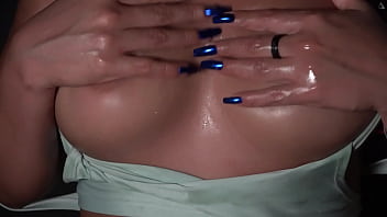 A very close up view of this long natural blue nails and wonderful big natural tits cover of cum