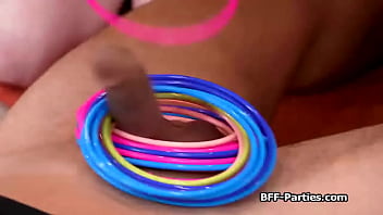 Curvy girlfriends enjoying cock on game night