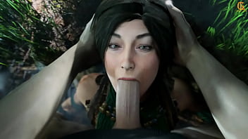Lara croft gets a mouth full