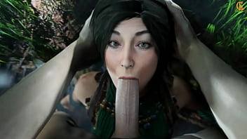 Lara croft gets a mouth full