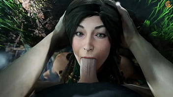 Lara croft gets a mouth full