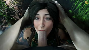Lara croft gets a mouth full