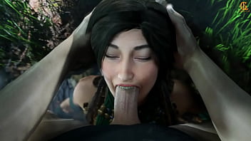 Lara croft gets a mouth full