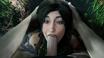 Lara croft gets a mouth full