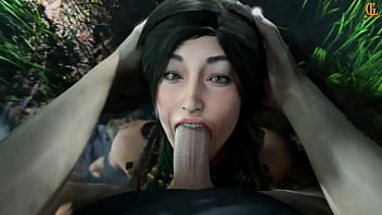 Lara croft gets a mouth full